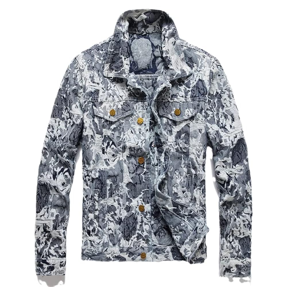 FIVETOSEVEN Men's Punk Denim Jackets Embroidery Printed Jean